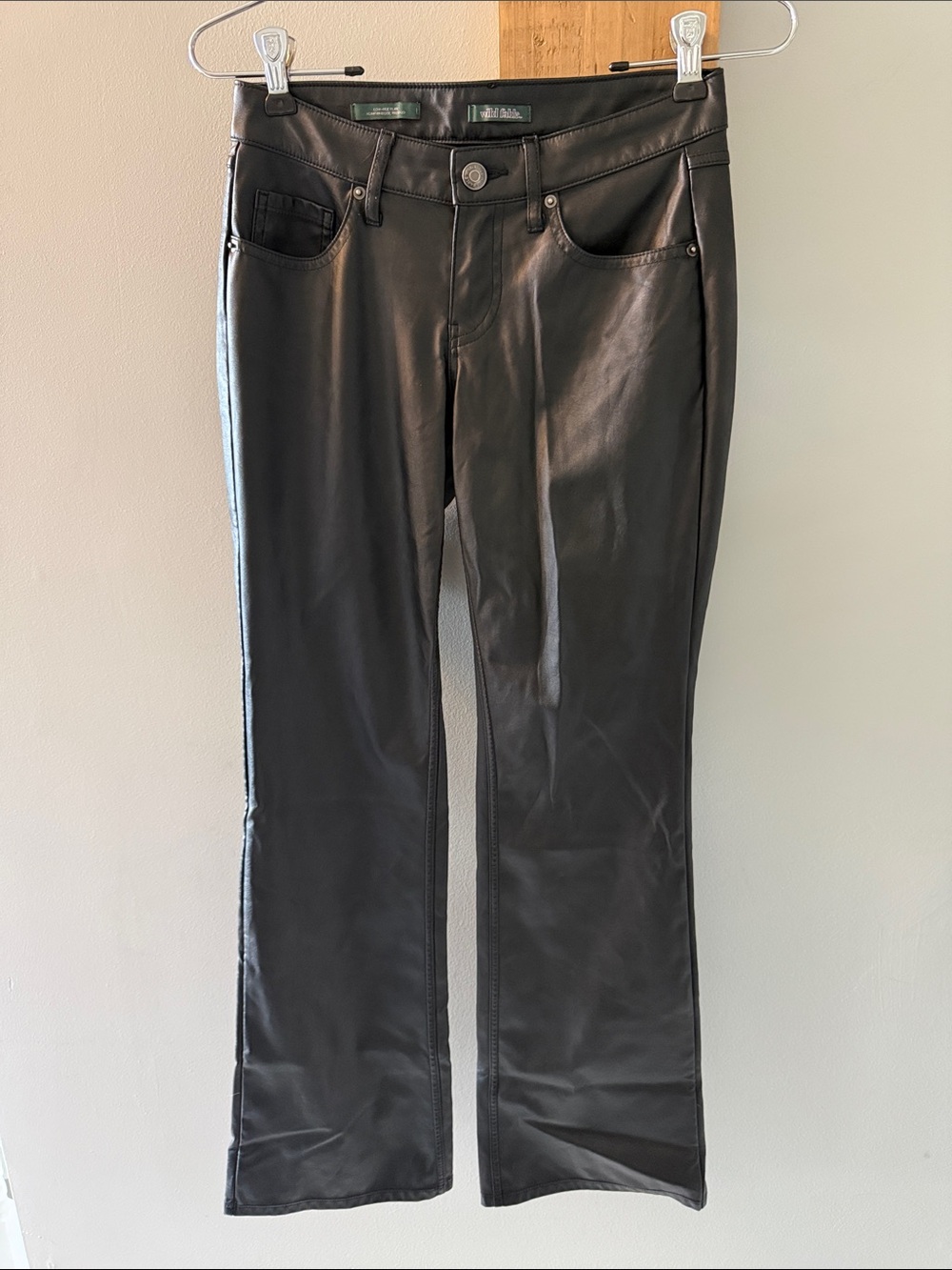WILD FABLE Black Faux Leather Flare Jeans, 00/26” waist
